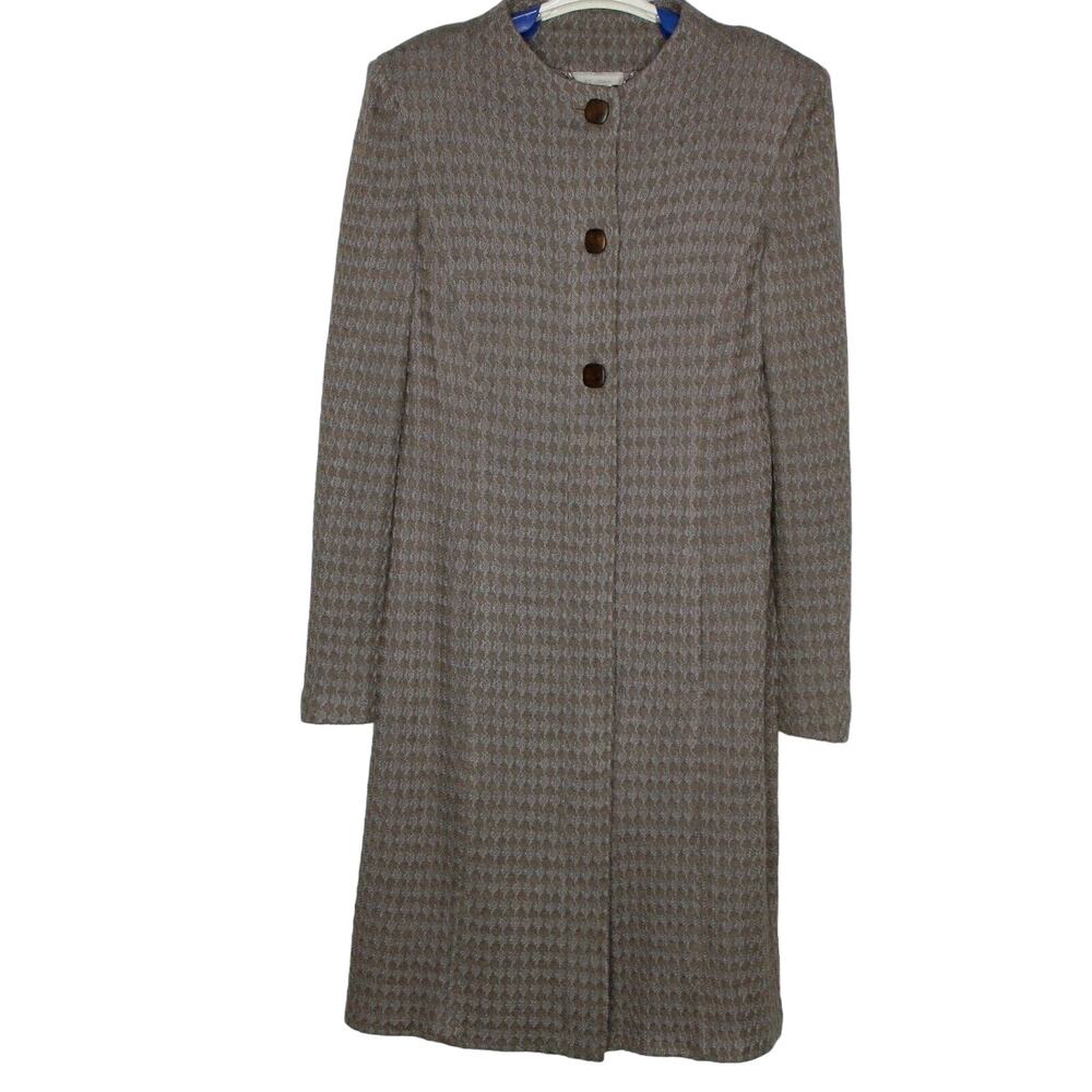 St. John Couture Knit Coat Textured Size 6 Brown Purple Silk Lined Long